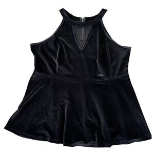 Torrid Black Velvet Halter Peplum Top Keyhole Zipper Plus Size 1X‎ luxe party